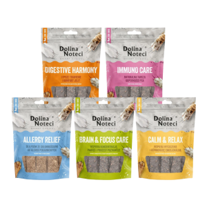 DOLINA NOTECI Smart Chews Mix Geschmacks unterstützt Stressabbau, kognitive Funktionen, Verdauung, Futtermittelallergien und das Immunsystem, getrocknete Hundeleckerlis 5x100 g