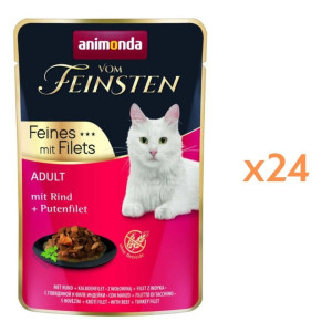 ANIMONDA Vom Feinsten Fines mit Filets Nassfutter mit Rind und Putenfilet für adulte Katzen 24x85g