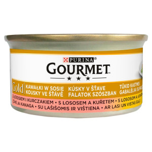 GOURMET Gold Nassfutter mit Lachs und Huhn in Soße für adulte Katzen 12x85 g