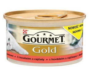 GOURMET Gold Savoury Cake Nassfutter mit Rind und Tomaten in Soße für adulte Katzen 12x85 g