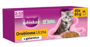 WHISKAS Junior Nassfutter mit Huhn, Ente, Geflügel und Pute in Gelee für Kätzchen 4x40x85g