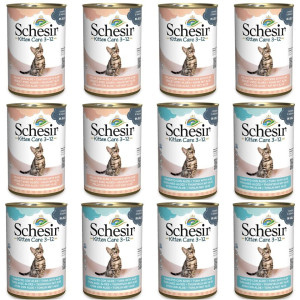SCHESIR Kitten care 3-12 Set Thunfisch und Huhn mit Aloe in Gelee für Kätzchen 12x140g