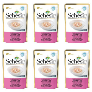 SCHESIR Nassfutter mit Huhn und Schinken für Katzen 6x50 g