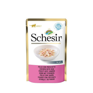 SCHESIR Nassfutter mit Huhn und Schinken für Katzen 12x50 g