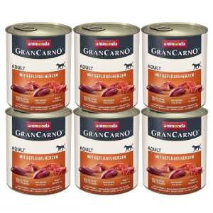 ANIMONDA GranCarno Nassfutter mit Schweinefleisch mit Geflügelherzen für adulte Hunde 6x800 g