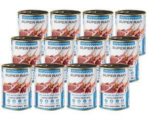 SUPER RAFI Nassfutter mit Lammfleisch und Putenherzen für adulte Hunde getreidefrei 12x400 g