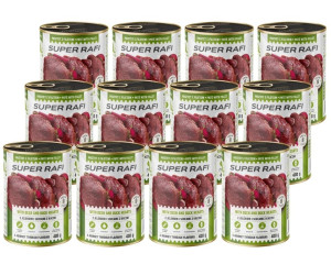SUPER RAFI Nassfutter mit Hirsch und Entenherzen für adulte Hunde getreidefrei 12x400 g