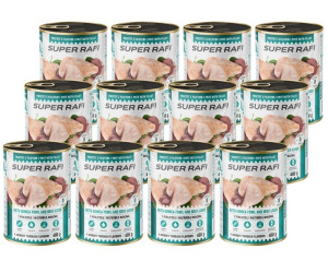 SUPER RAFI Nassfutter mit Perlhuhn und Rinderleber für adulte Hunde getreidefrei 12x400 g