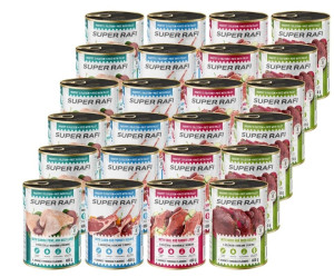 SUPER RAFI Nassfutter Mix 4 Geschmacks für adulte Hunde getreidefrei 24x400 g