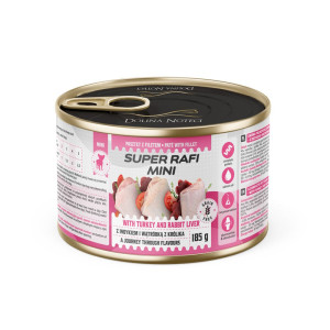 SUPER RAFI Mini Nassfutter mit Pute und Kaninchenleber für adulte kleine Hunderassen 185g