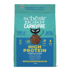 SCHESIR Born Carnivore Trockenfutter Hering und Lachs proteinreich für adulte Katzen getreidefrei 1,25 kg