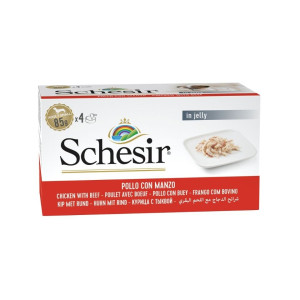 SCHESIR Nassfutter Huhn mit Rind in Gelee für Hunde 4x85 g