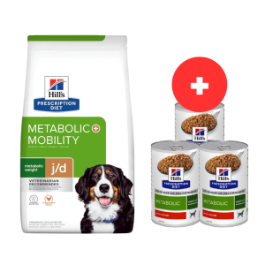 HILL'S Prescription Diet Canine Metabolic + Mobility für übergewichtige Hunde 12 kg + 3 Dosen GRATIS