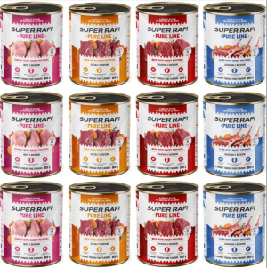 SUPER RAFI Pure Line Nassfutter Mix 4 Geschmacks für adulte Hunde getreidefrei 12x800g