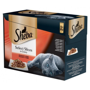 SHEBA Selection 12x85 g: Nassfutter für adulte Katzen mit Huhn und Rind, Huhn, Lamm, Ente und Truthahn in Soße