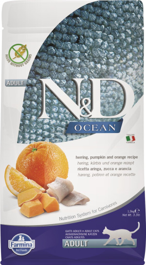 FARMINA N&D Ocean Katze Kabeljau, Dinkel, Hafer & Orange Adult 1,5 kg