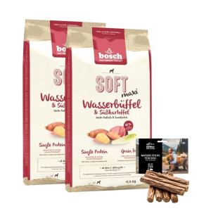 BOSCH Soft Maxi Wasserbüffel & Süßkartoffel 2 x 12.5 kg  + Zigarren mit Wildschweinfleisch 7 St