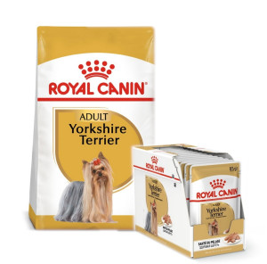 ROYAL CANIN Yorkshire Terrier Adult Hundefutter trocken 7,5 kg + nass Mousse 12 x 85 g