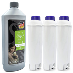 ZESTAW: 3x Spitze Ellipse filtr zamiennik do Delonghi DLS C002 + odkamieniacz Seltino Decalcifier 1L