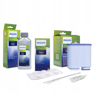 ZESTAW: Filtr Philips CA6903 AquaClean + odkamieniacz CA6700 + tabletki odtłuszczające CA6704 + smar HD5061/01+ szczoteczka
