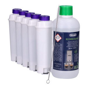 ZESTAW: 5x filtr Spitze Ellipse zamiennik do DLS C002 SER3017 + Delonghi EcoDecalk 500ml + szczoteczka