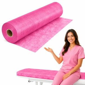 Podkład włókninowy w rolce 60cm x 50m różowy, jednorazowy na łóżko do gabinetów medycznych
