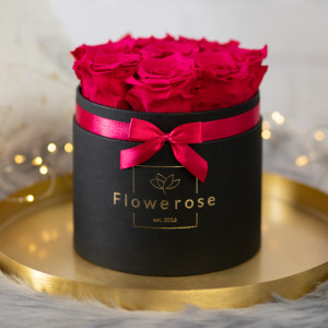 Ciemnoróżowe wieczne róże czarny flowerbox CLASSIC M