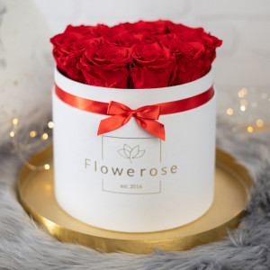 Czerwone wieczne róże biały flowerbox CLASSIC L