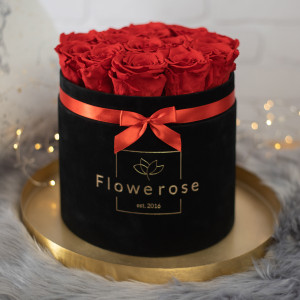 Czerwone wieczne róże czarny flowerbox VELVET L