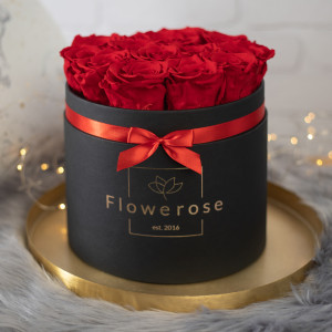 Czerwone wieczne róże czarny flowerbox CLASSIC L