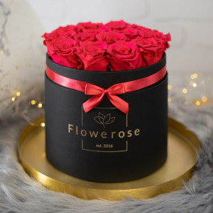 Ciemnoróżowe wieczne róże czarny flowerbox CLASSIC L