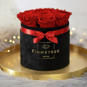 Czerwone wieczne róże czarny flowerbox VELVET M
