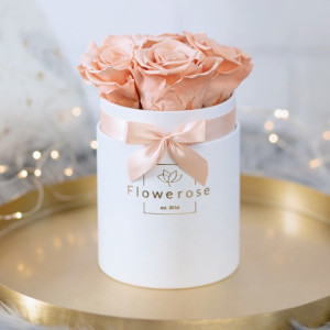 Brzoskwiniowe wieczne róże biały flowerbox CLASSIC S