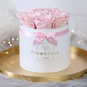 Różowe wieczne róże biały flowerbox CLASSIC M