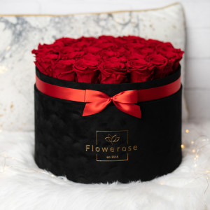 Czerwone wieczne róże czarny flowerbox VELVET EXCLUSIVE