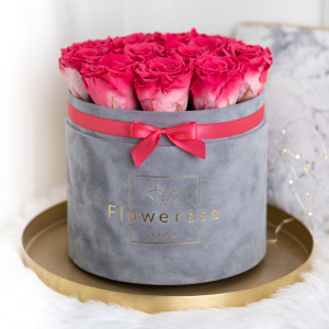 Koralowe wieczne róże szary flowerbox VELVET L