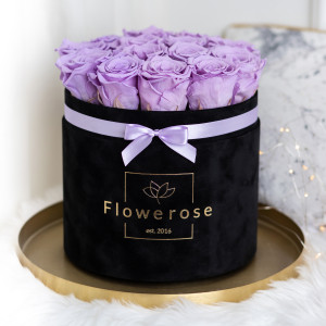 Fioletowe wieczne róże czarny flowerbox VELVET L