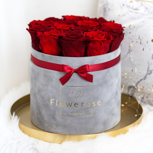 Czerwone i ciemnoczerwone wieczne róże szary flowerbox VELVET L