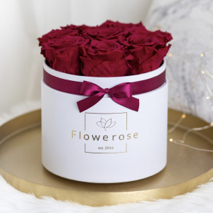 Burgundowe wieczne róże biały flowerbox CLASSIC M