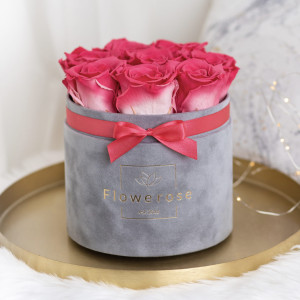Koralowe wieczne róże szary flowerbox VELVET M