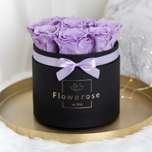 Fioletowe wieczne róże czarny flowerbox CLASSIC M