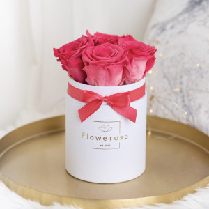 Koralowe wieczne róże biały flowerbox CLASSIC S