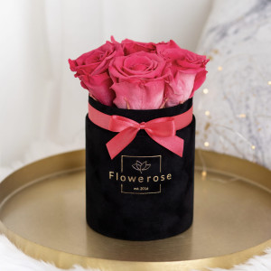 Koralowe wieczne róże czarny flowerbox VELVET S