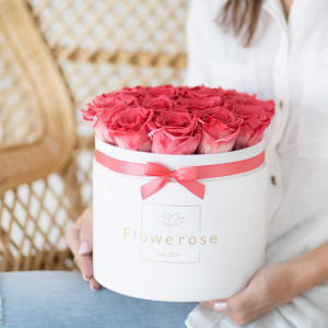 Koralowe wieczne róże biały flowerbox VELVET L