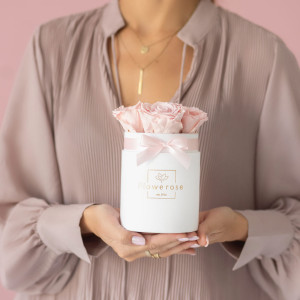 Różowe wieczne róże biały flowerbox VELVET S