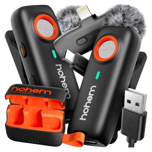 Mikrofon bezprzewodowy Hohem Lavalier MIC-01 (2 TX + 1 RX) czarny ze złączem Lightning