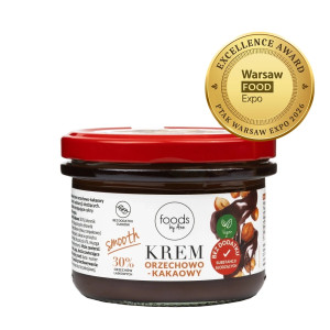 Krem Orzechowo-kakaowy Smooth 30% Orzechów bez Dodatku Substancji Słodzących, 200g | 30% Orzechów Laskowych. Bez cukru i bez słodzików. Wegański.