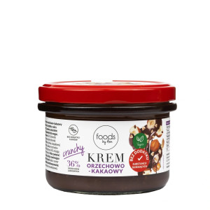 Krem Orzechowo-kakaowy Crunchy 36% Orzechów bez Dodatku Substancji Słodzących, 200g | 36% Orzechów Laskowych. Bez cukru i bez słodzików. Wegański.