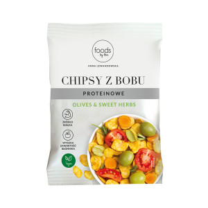 Chipsy z Bobu Olives & Sweet Herbs, 60 g | Chrupiąca Roślinna Przekąska z Ziołami i Oliwkami. Bez sztucznych dodatków, polepszaczy i barwników.