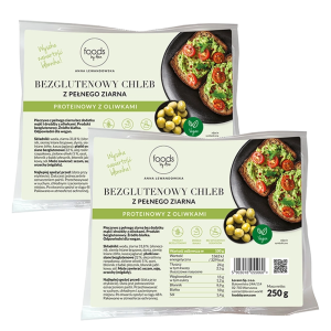 Bezglutenowy chleb z pełnego ziarna z oliwkami, 250 g 1+1